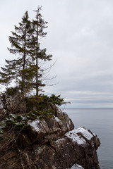 Cliffs at sea in winter with snow