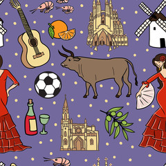 Spain symbols seamless pattern