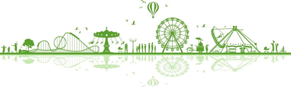 green amusement park silhouette scene clip art preview