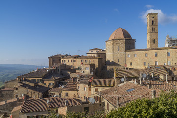 Fototapeta na wymiar Aerial view of the medieval center of Volterra, Pisa, Tuscany, Italy