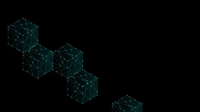 Cube box isometric pattern design illustration blue green color, dot outline stroke animation 4K on black background, with copy space