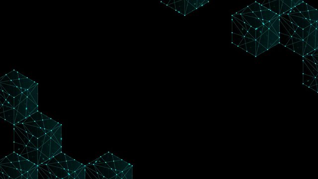 Cube box isometric pattern design illustration blue green color, dot outline stroke animation 4K on black background, with copy space