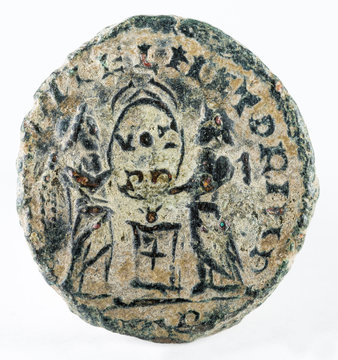 Ancient Roman copper coin of Emperor Constantine I Magnus. Barbarous imitative. Reverse.