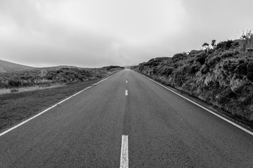 Empty roads in the countryside on the island of Flores in the Azores, Portugal