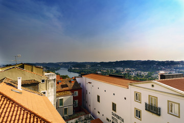 Coimbra, Portugal, August 13, 2018: Partial view of Coimbra and the Mondego river from the schoolyard, at the University