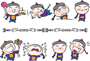 Chinese zombies cartoon set