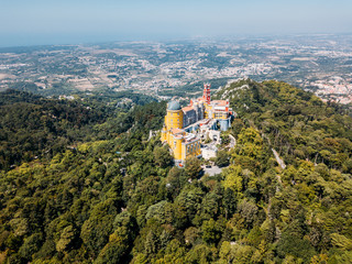 Aerial View Of Pena Palace Built in 1854 In Sintra, Portugal