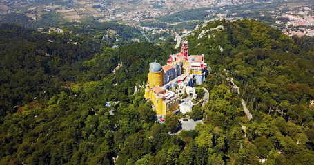 Aerial View Of Pena Palace Built in 1854 In Sintra, Portugal