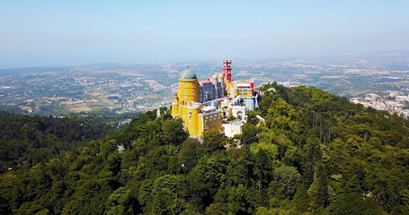 Aerial View Of Pena Palace Built in 1854 In Sintra, Portugal