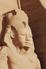 Colossal statues in the temple of Ramses 2 in the temple in Abu Simbel in Egypt. Photo taken while...