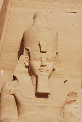 Colossal statues in the temple of Ramses 2 in the temple in Abu Simbel in Egypt. Photo taken while...