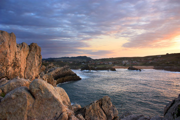 Colorful sunset on the bluff in Spain, Cantabria