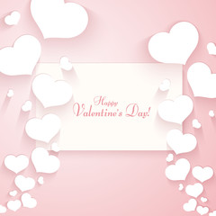 Romantic pattern with hearts on a gentle pink background Text of Happy Valentine's Day Template for posters banners advertising for Valentine's Day wedding cards Creative design Love background Vector