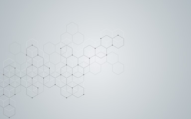 Illustration, hexagonal background. Digital geometric abstraction with lines and dots. Geometric abstract design.