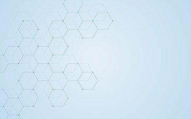 Illustration, hexagonal background. Digital geometric abstraction with lines and dots. Geometric abstract design.