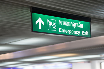 Emergency Exit in the building Green exit sign