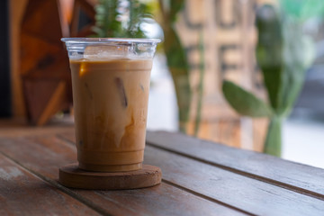 coffee cups Cold iced coffee on wooden