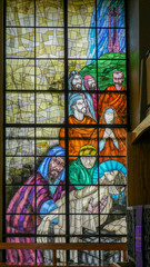 modern stained glass depicting Jesus Christ
