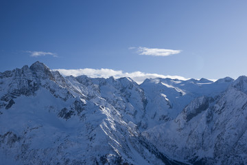 Panoramic view of mountains above Passo Tonale, Italy