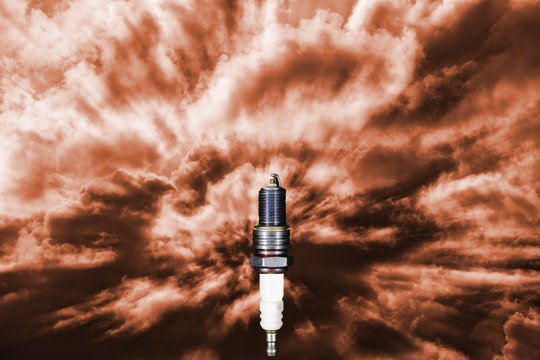 Spark plug with fiery sky