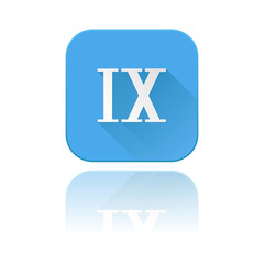 Blue icon with IX roman numeral. With reflection