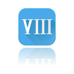 Blue icon with VIII roman numeral. With reflection