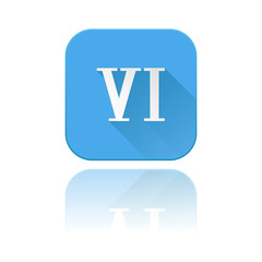 Blue icon with VI roman numeral. With reflection
