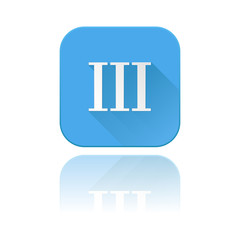 Blue icon with III roman numeral. With reflection
