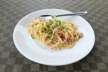 bacon ham spaghetti white sauce