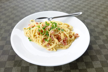 bacon ham spaghetti white sauce