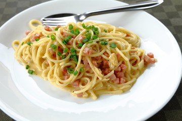 bacon ham spaghetti white sauce