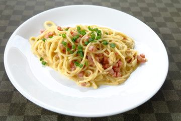 bacon ham spaghetti white sauce