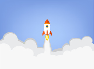 Flat design business startup launch concept with rocket icon -