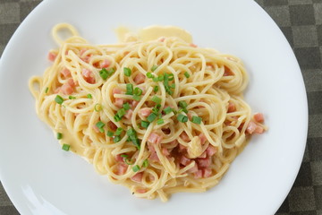 bacon ham spaghetti white sauce