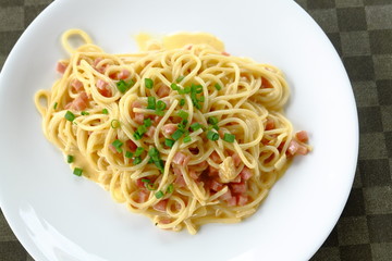bacon ham spaghetti white sauce