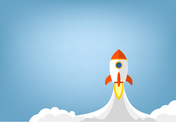 Flat design business startup launch concept with rocket icon -
