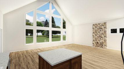 3D Illustration of a Cabin Style House