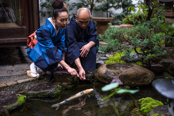 Senior couple lifestyle moments in a traditional japanese house