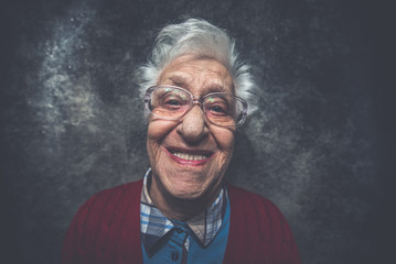 Grandmother portrait set in the studio. Concepts about seniority