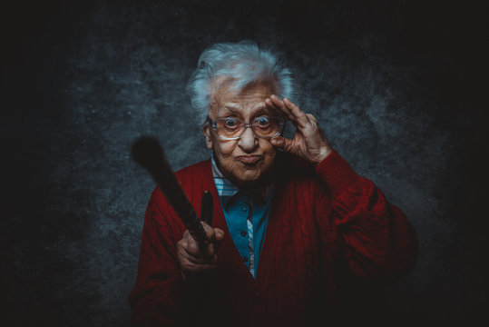 Grandmother portrait set in the studio. Concepts about seniority