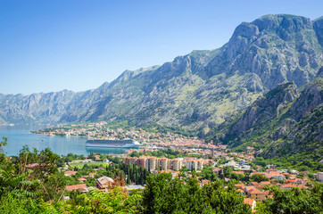 Fototapeta na wymiar Panoramic view on Kotor bay and old town Kotor, Montenegro.