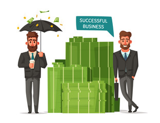 Successful, happy businessmen in a suit. Cartoon vector illustration
