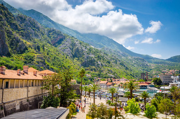 Fototapeta na wymiar View on Kotor bay and mountains in old town Kotor, Montenegro.