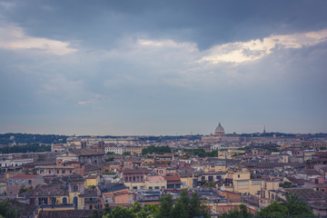 Fototapeta na wymiar Panoramic view over the historic center of Rome, Italy. Blue hour time