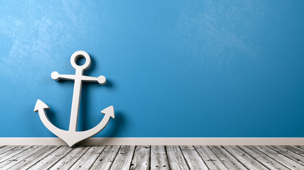 Naval Anchor Symbol on Wooden Floor - obrazy, fototapety, plakaty