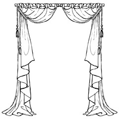 Set of hand drawn curtains isolated on a white background