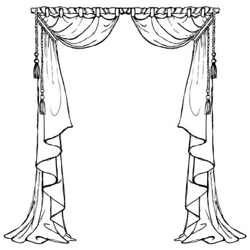 Set of hand drawn curtains isolated on a white background