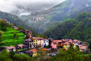 Alpine village in cloudy weather