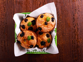 Blueberry cornmeal cakes in a basket