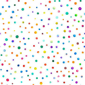 Watercolor confetti seamless pattern. Hand painted tempting circles. Watercolor confetti circles. White scattered circles pattern. 238.